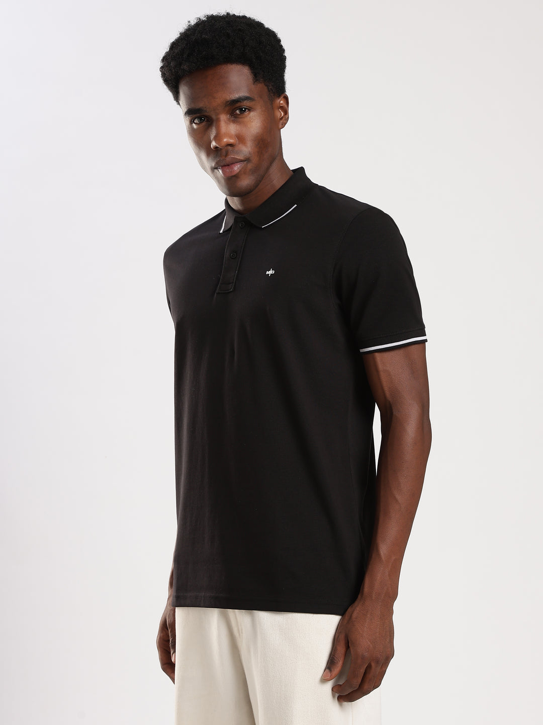 Black  Solid Half Sleeve  Polo T-Shirt