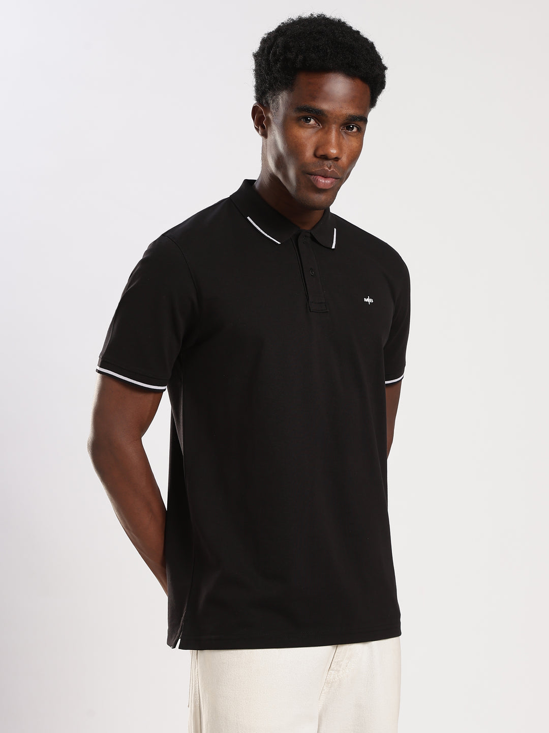 Black  Solid Half Sleeve  Polo T-Shirt