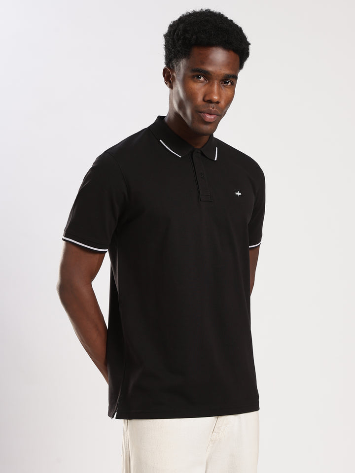Black  Solid Half Sleeve  Polo T-Shirt
