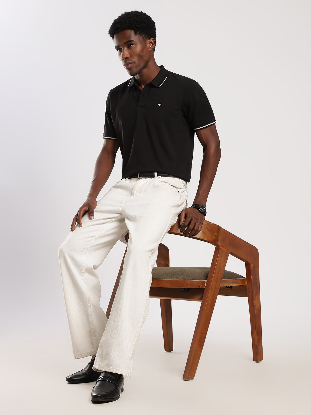 Black  Solid Half Sleeve  Polo T-Shirt