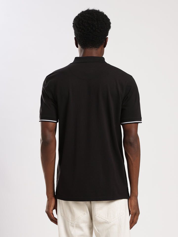 Black  Solid Half Sleeve  Polo T-Shirt