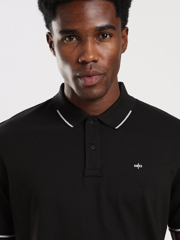 Black  Solid Half Sleeve  Polo T-Shirt