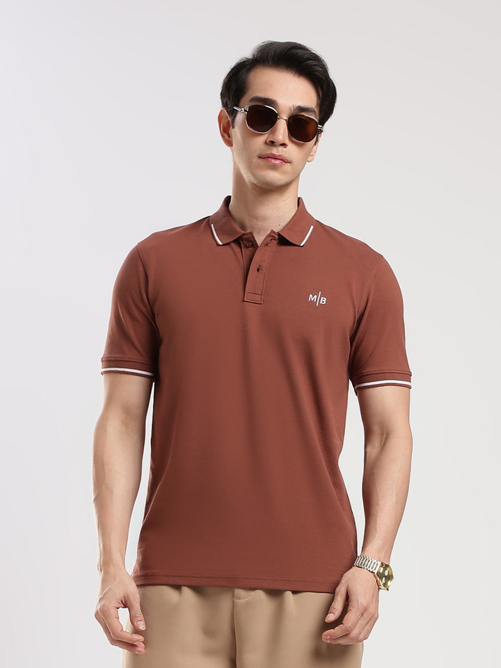 Brown  Solid Half Sleeve Polo T-Shirt