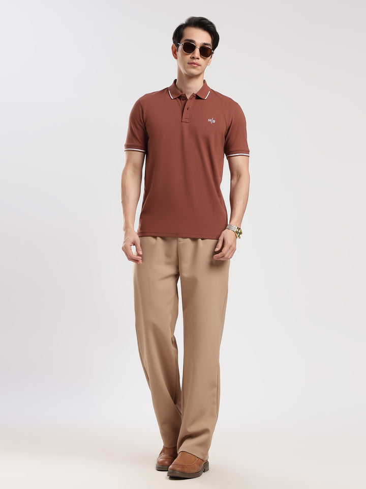 Brown  Solid Half Sleeve Polo T-Shirt