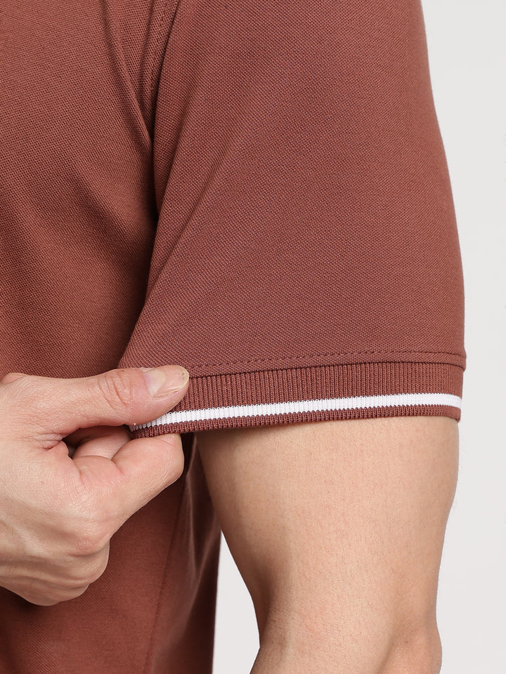 Brown  Solid Half Sleeve Polo T-Shirt