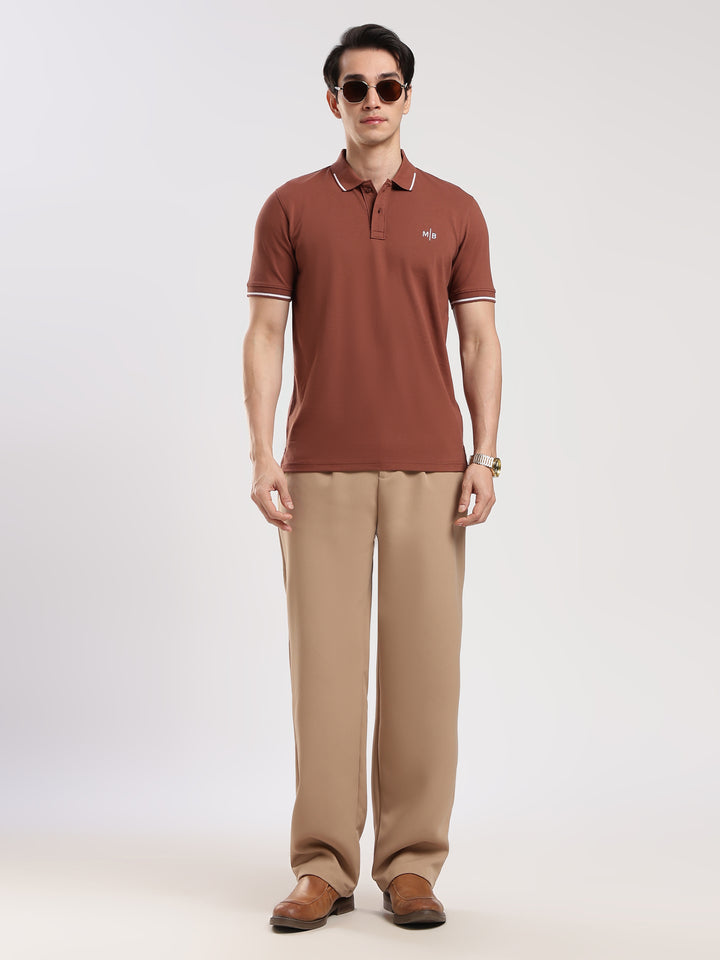 Brown  Solid Half Sleeve Polo T-Shirt