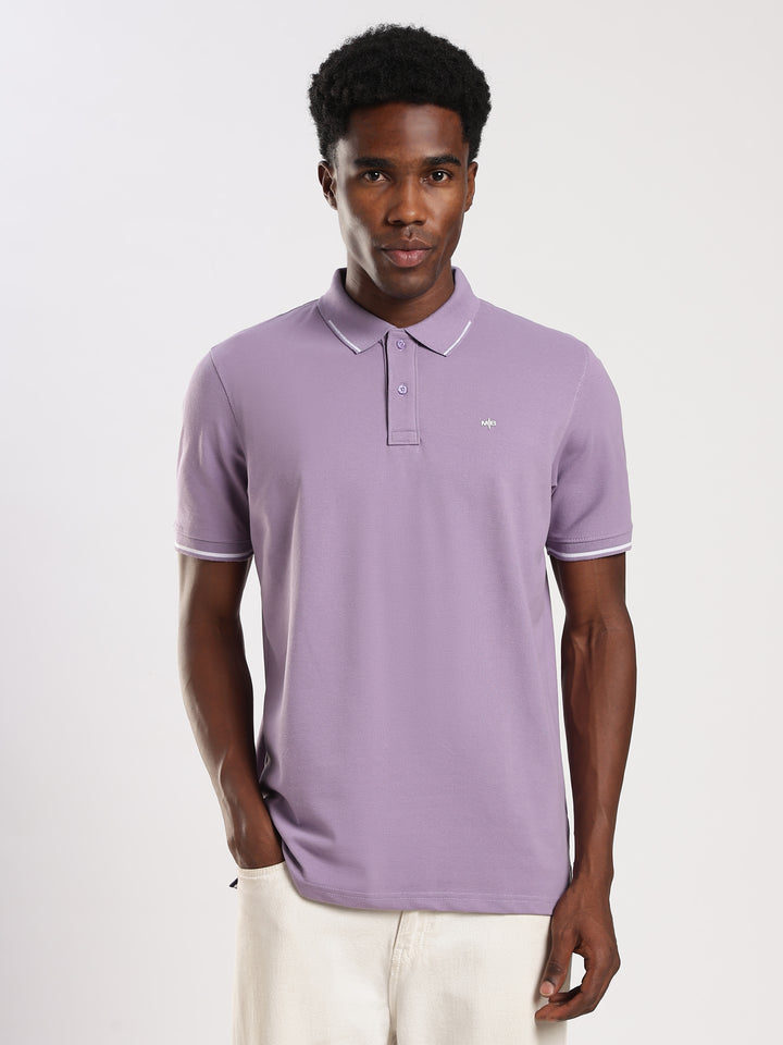 Light Purple Solid  Half Sleeve Polo T-Shirt