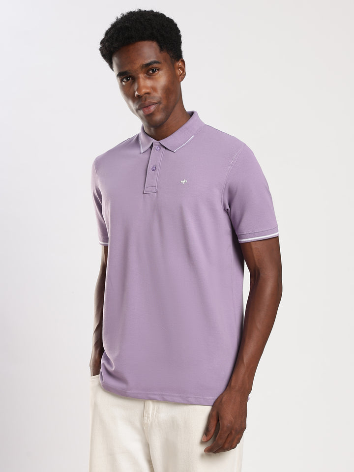 Light Purple Solid  Half Sleeve Polo T-Shirt