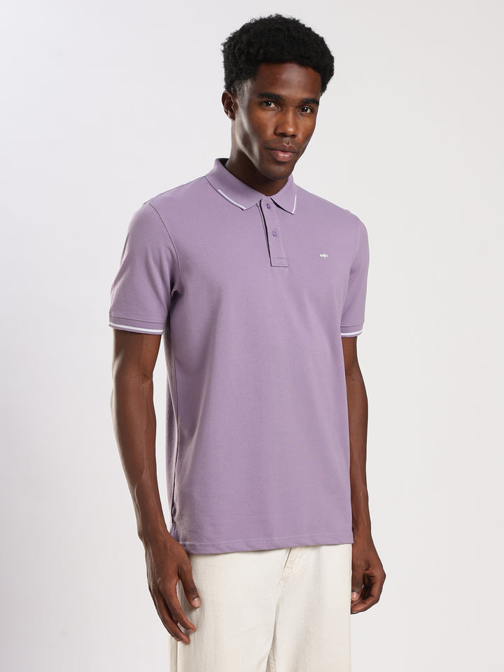 Light Purple Solid  Half Sleeve Polo T-Shirt