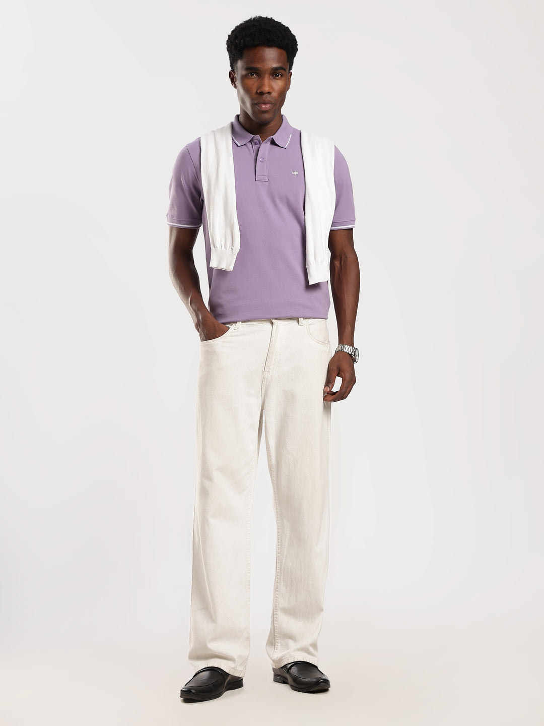Light Purple Solid  Half Sleeve Polo T-Shirt