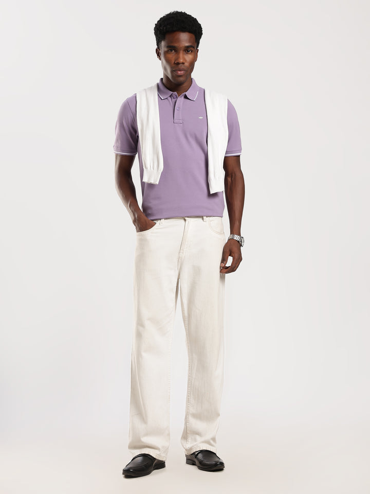 Light Purple Solid  Half Sleeve Polo T-Shirt