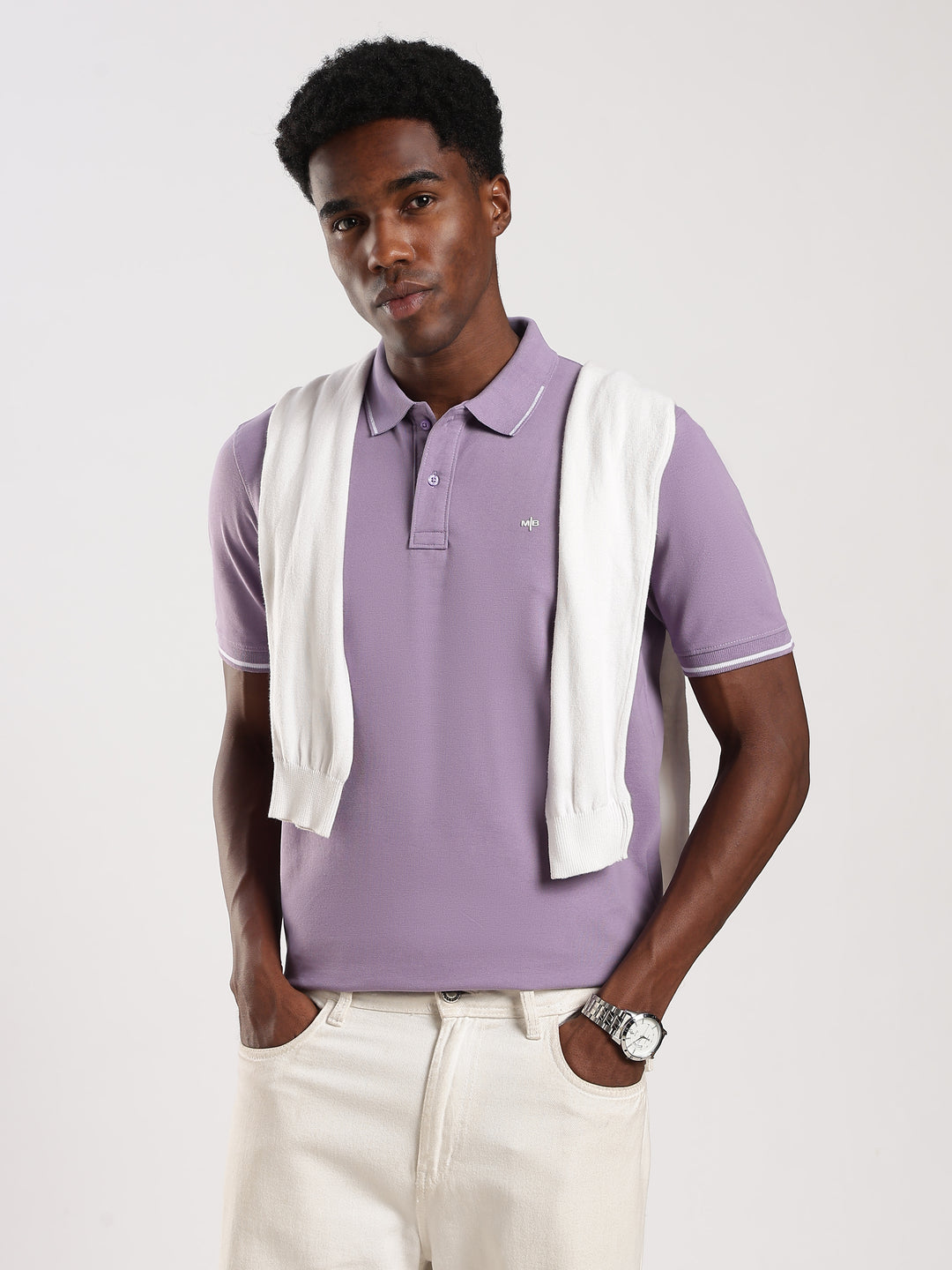 Light Purple Solid  Half Sleeve Polo T-Shirt