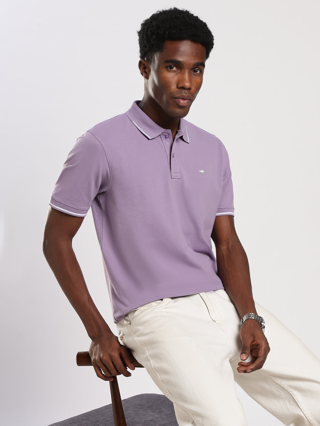 Light Purple Solid  Half Sleeve Polo T-Shirt