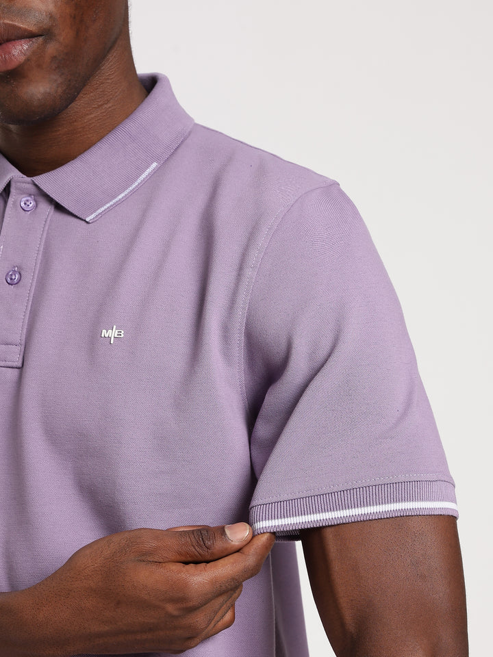 Light Purple Solid  Half Sleeve Polo T-Shirt