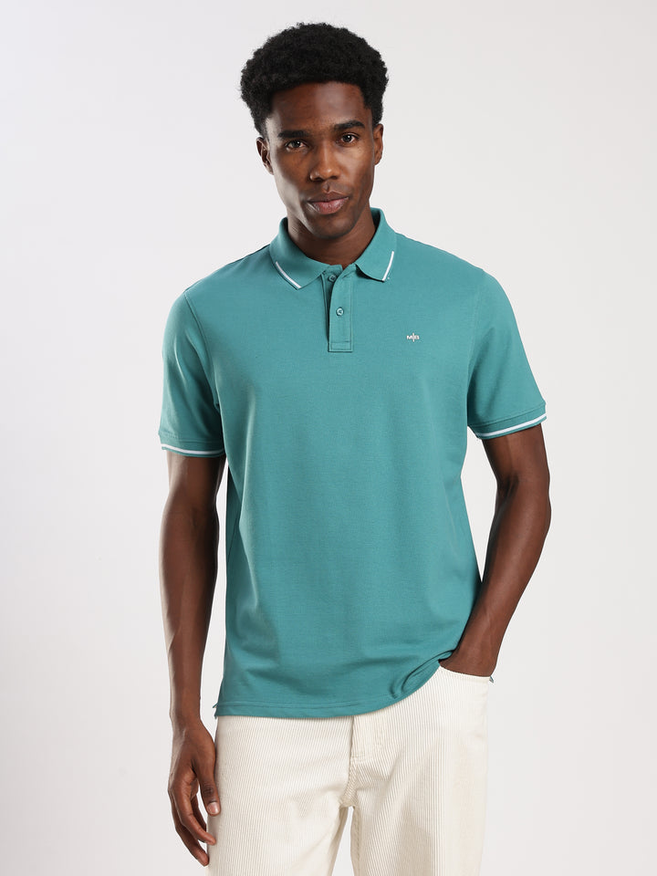 Teal Green  Solid Half Sleeve Polo T-Shirt