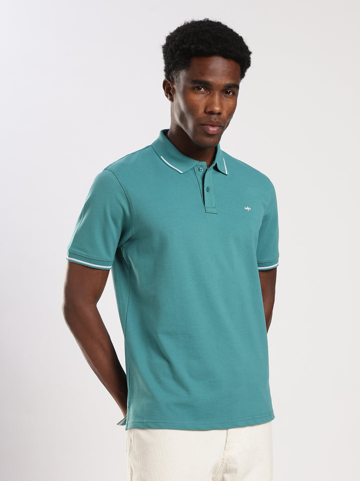 Teal Green  Solid Half Sleeve Polo T-Shirt