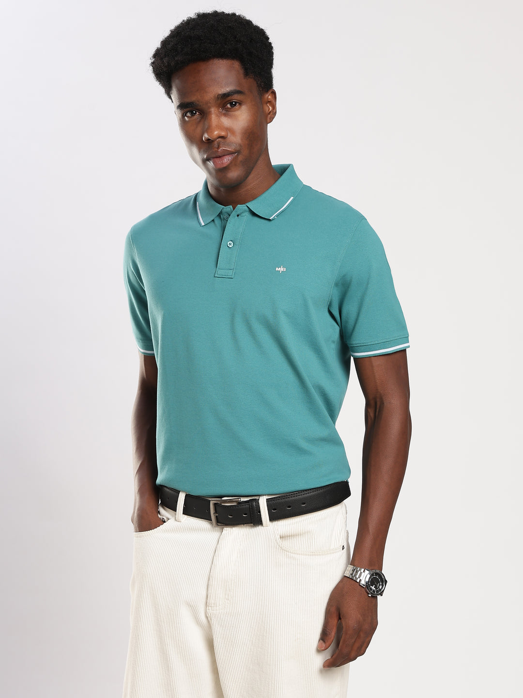 Teal Green  Solid Half Sleeve Polo T-Shirt