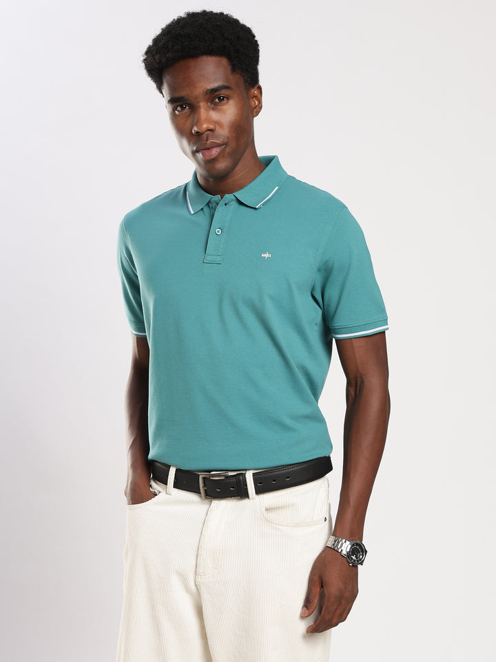 Teal Green  Solid Half Sleeve Polo T-Shirt