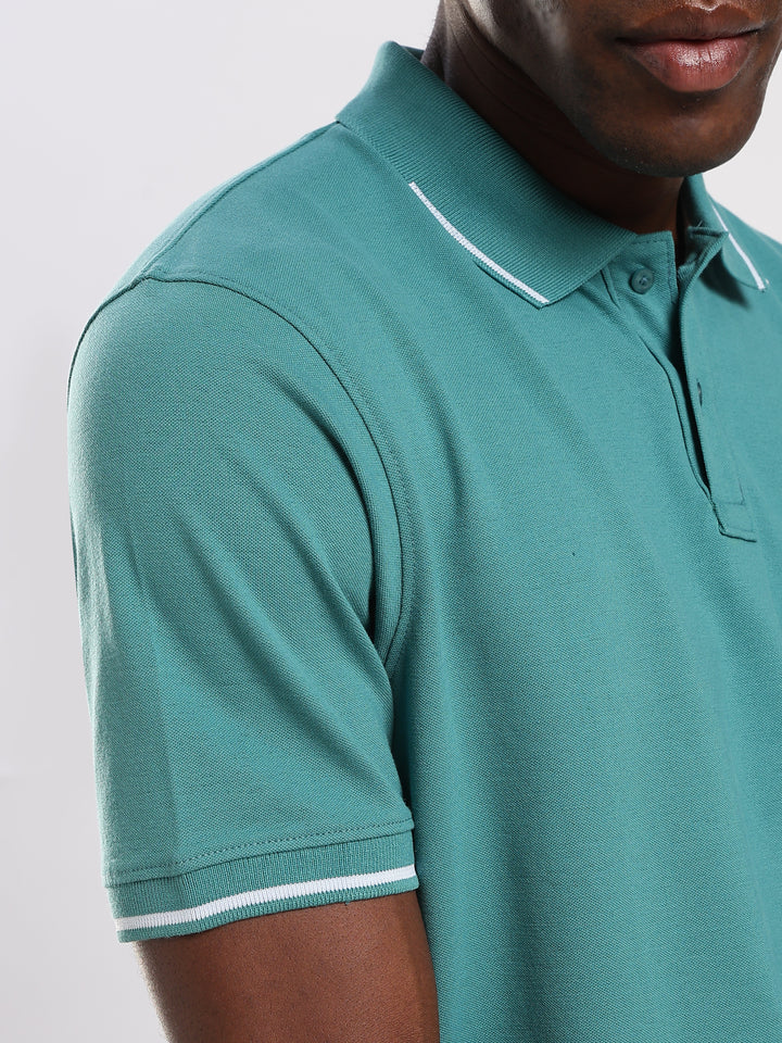 Teal Green  Solid Half Sleeve Polo T-Shirt