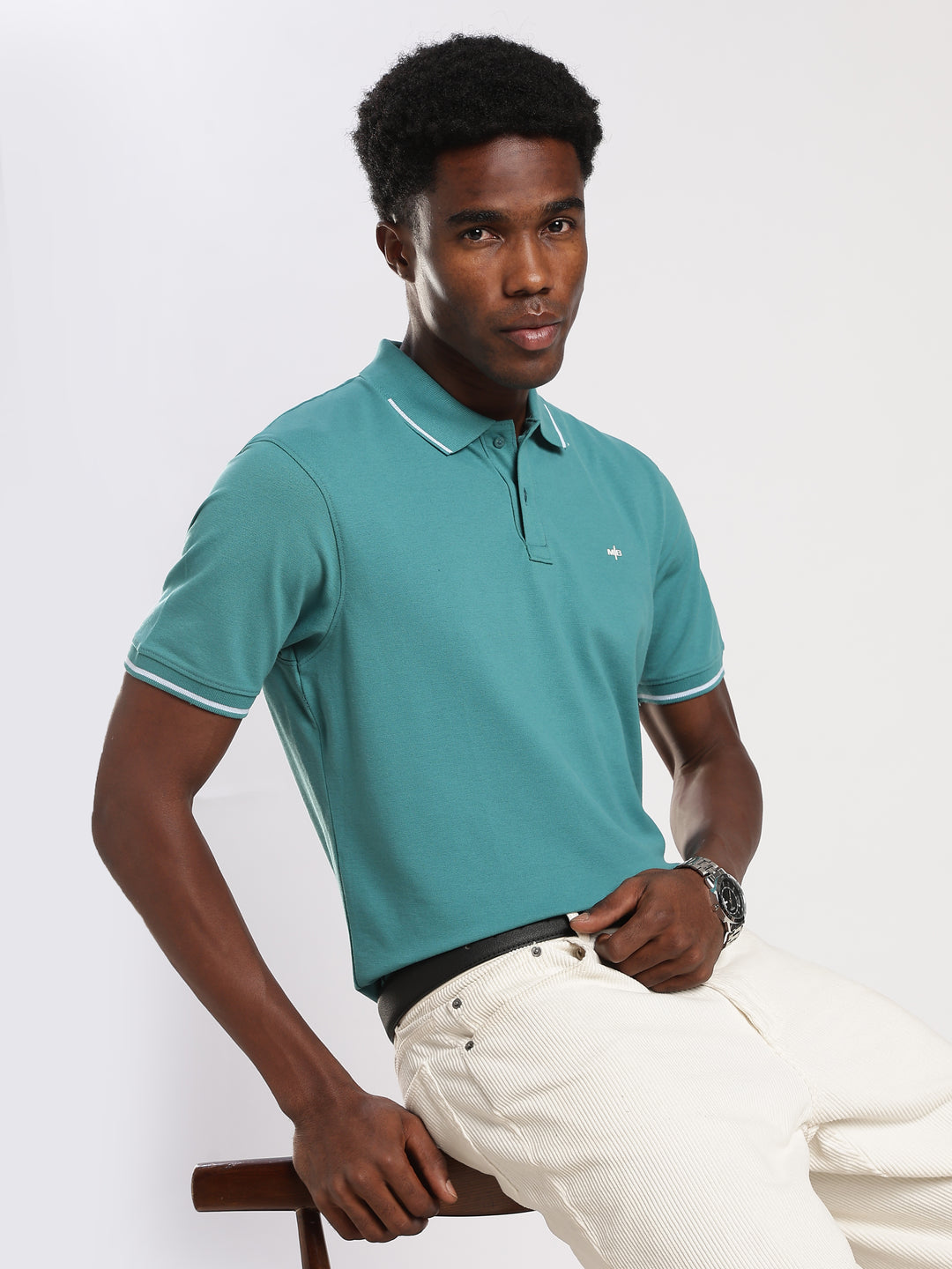 Teal Green  Solid Half Sleeve Polo T-Shirt