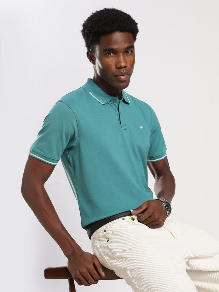 Teal Green  Solid Half Sleeve Polo T-Shirt