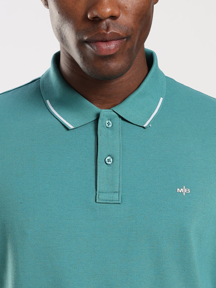 Teal Green  Solid Half Sleeve Polo T-Shirt