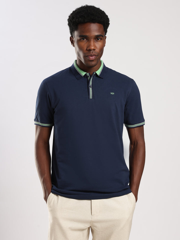 Navy  Solid Half Sleeve  Polo T-Shirt
