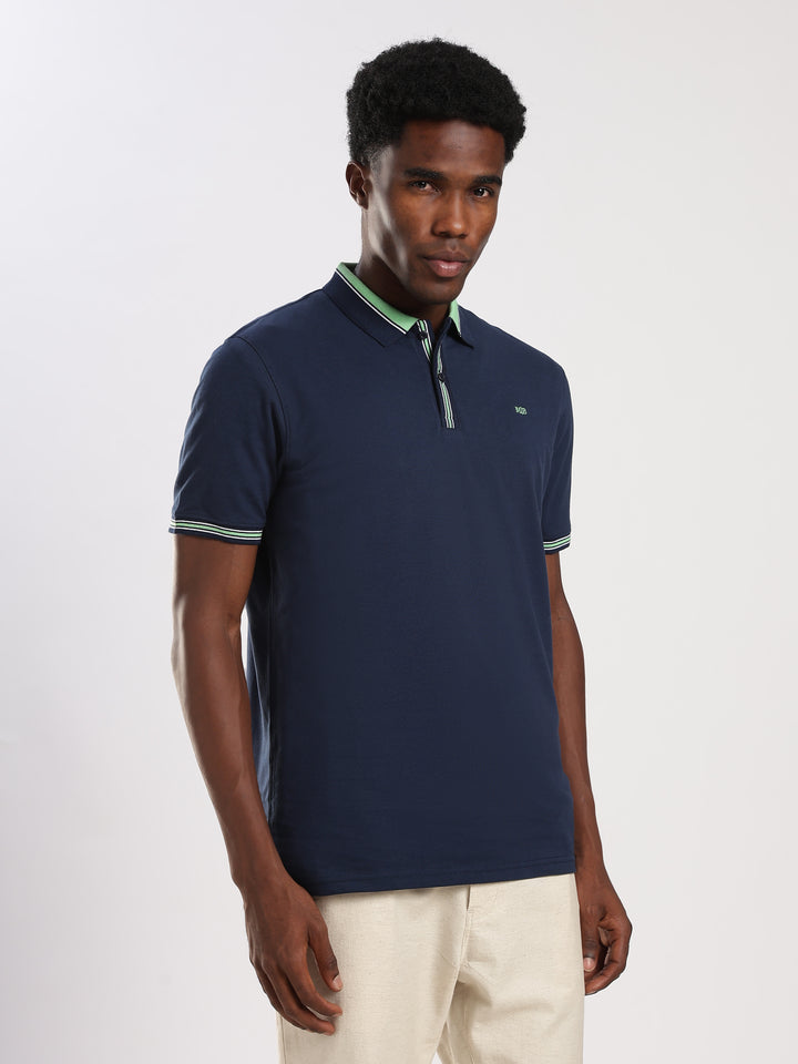 Navy  Solid Half Sleeve  Polo T-Shirt