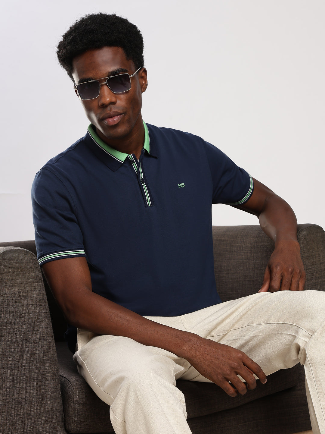 Navy  Solid Half Sleeve  Polo T-Shirt