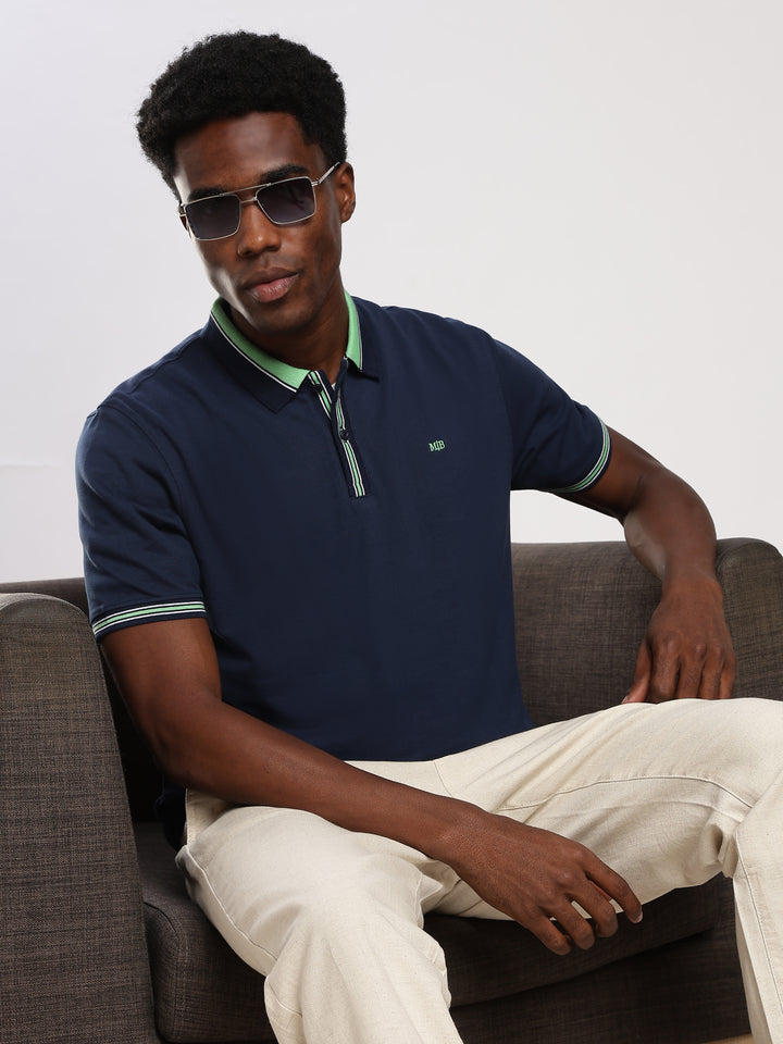 Navy  Solid Half Sleeve  Polo T-Shirt