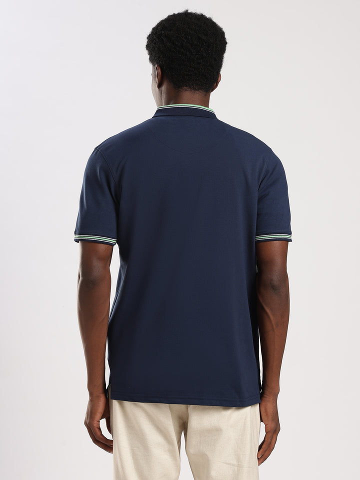 Navy  Solid Half Sleeve  Polo T-Shirt
