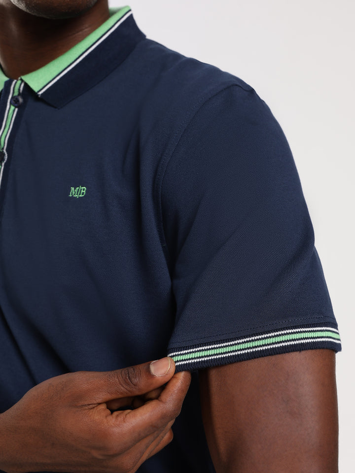 Navy  Solid Half Sleeve  Polo T-Shirt