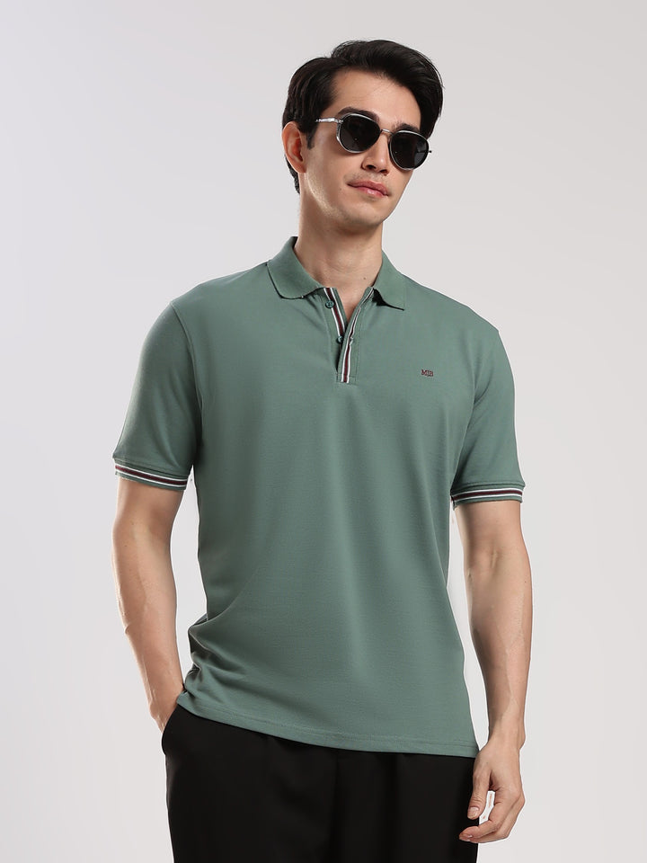 Green Solid Half Sleeve Polo T-Shirt