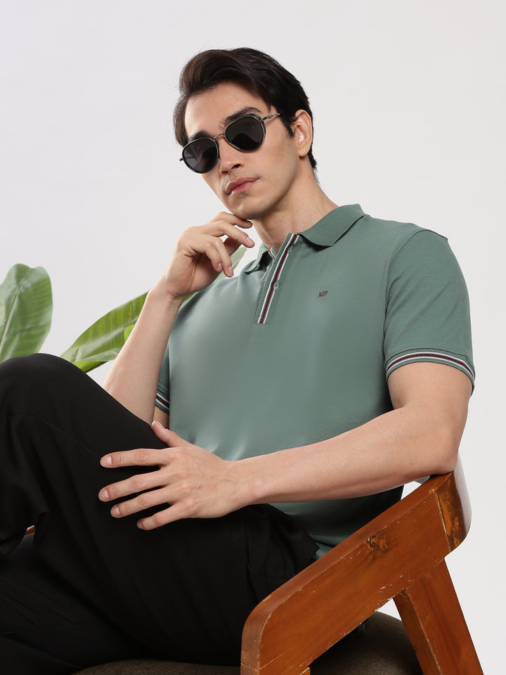 Green Solid Half Sleeve Polo T-Shirt