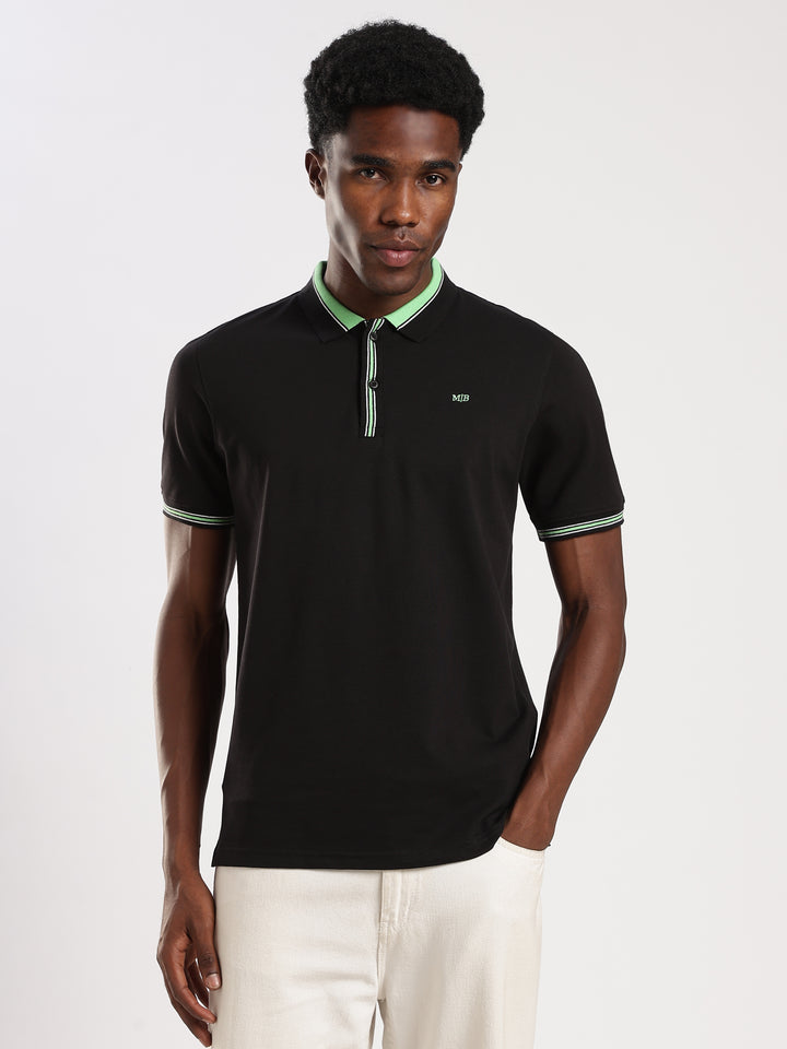 Black  Solid Half Sleeve Polo T-Shirt