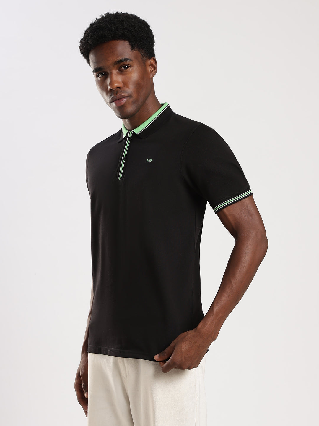 Black  Solid Half Sleeve Polo T-Shirt