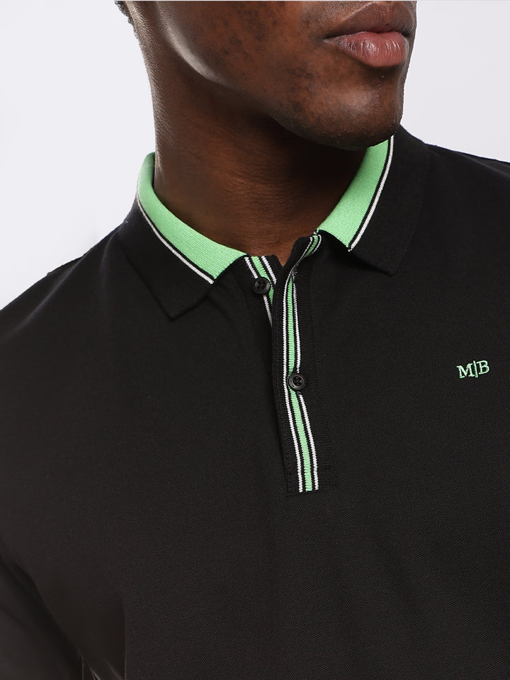 Black  Solid Half Sleeve Polo T-Shirt