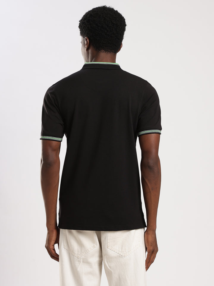 Black  Solid Half Sleeve Polo T-Shirt
