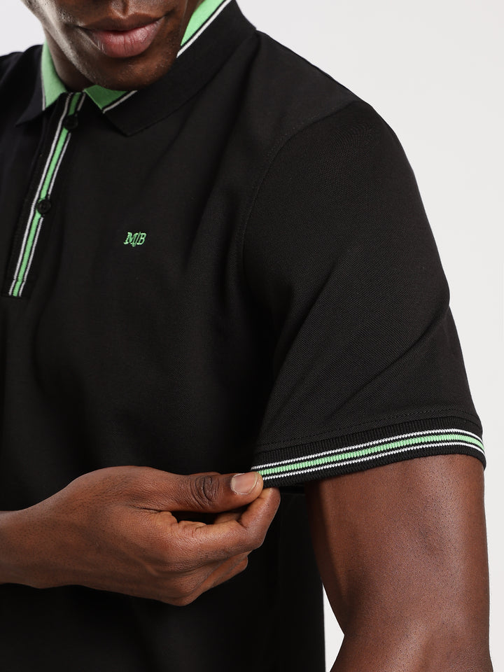 Black  Solid Half Sleeve Polo T-Shirt