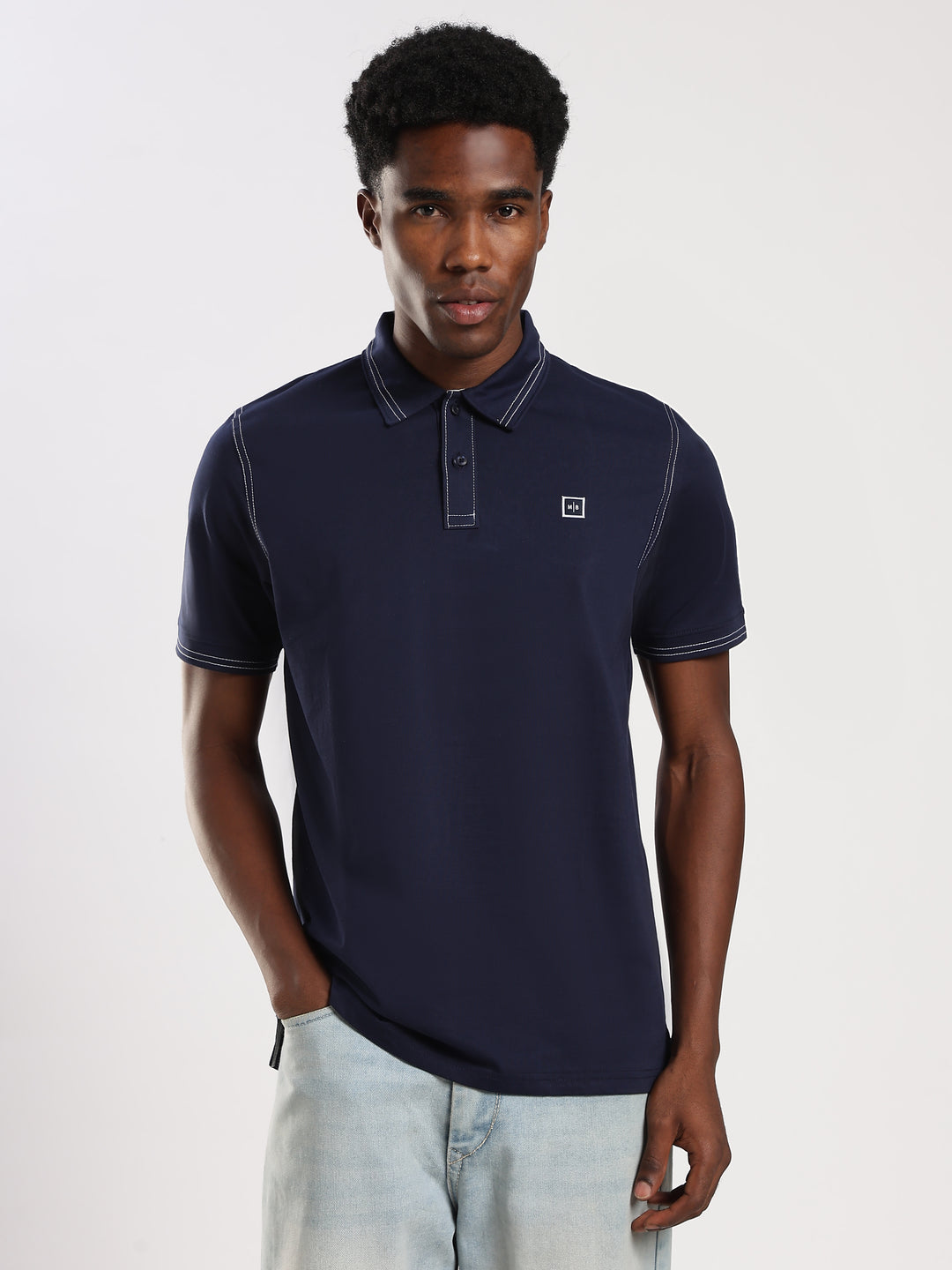 Navy  Solid Half Sleeve Polo T-Shirt