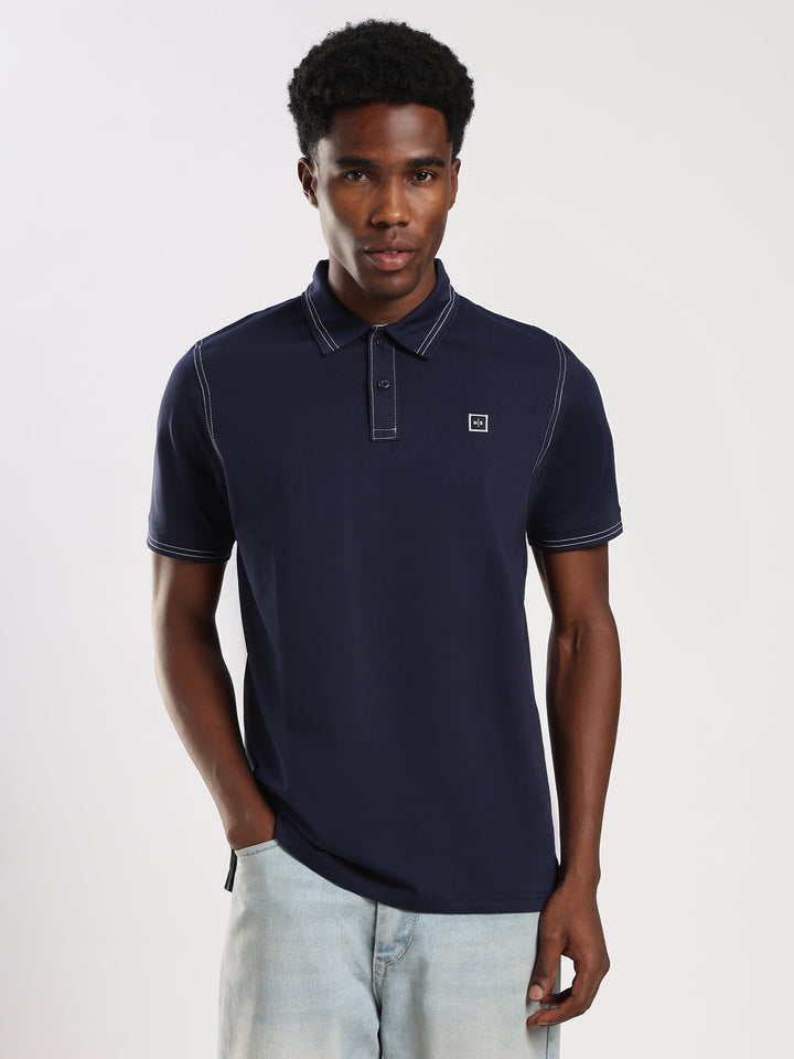 Navy  Solid Half Sleeve Polo T-Shirt