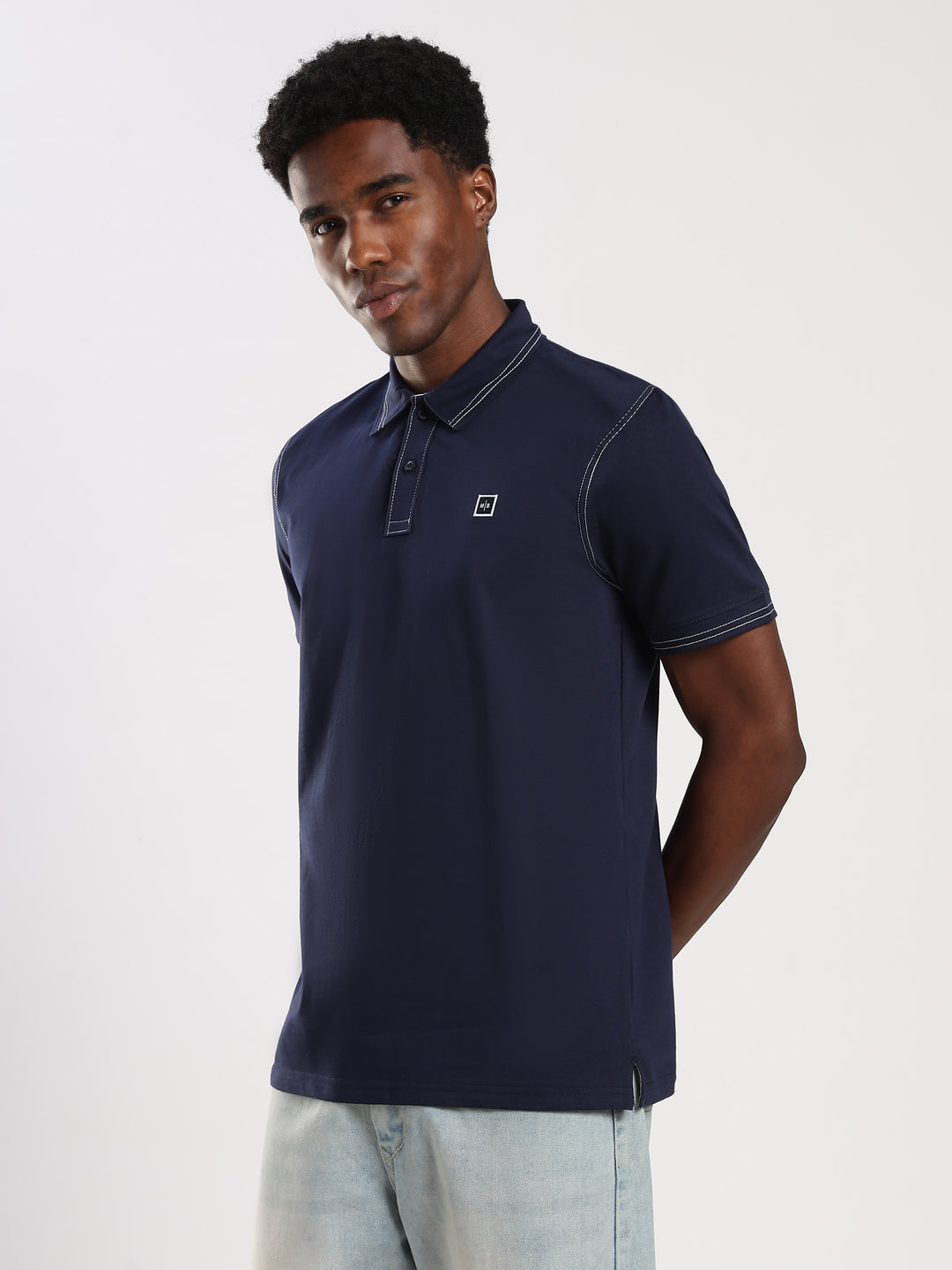 Navy  Solid Half Sleeve Polo T-Shirt