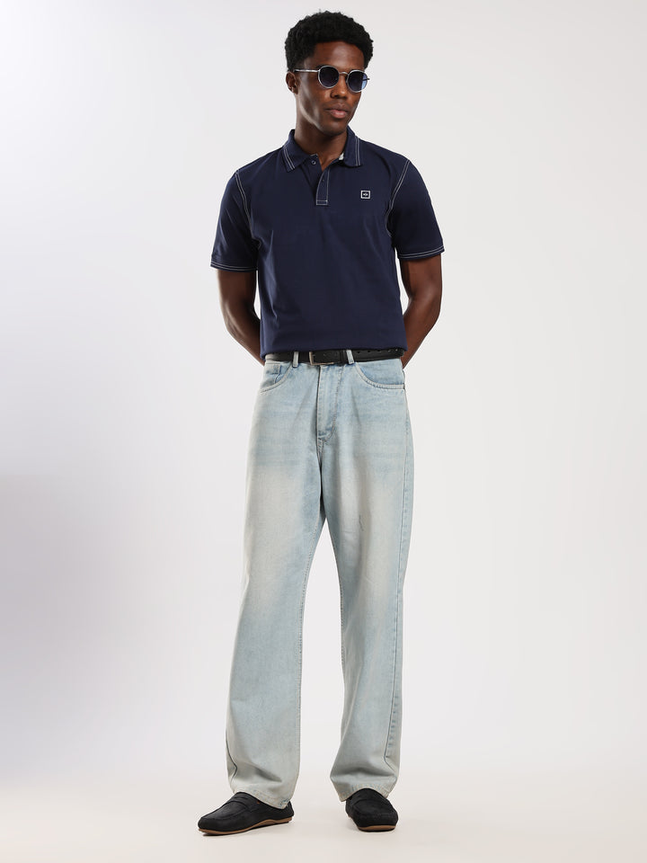 Navy  Solid Half Sleeve Polo T-Shirt