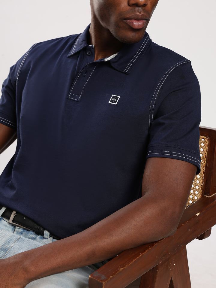 Navy  Solid Half Sleeve Polo T-Shirt