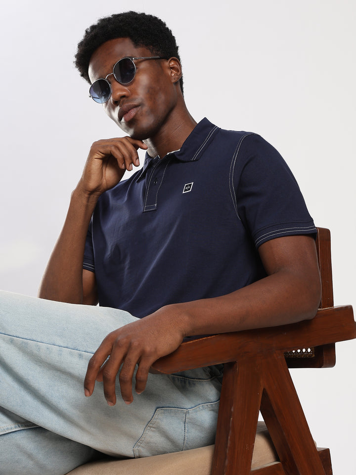 Navy  Solid Half Sleeve Polo T-Shirt