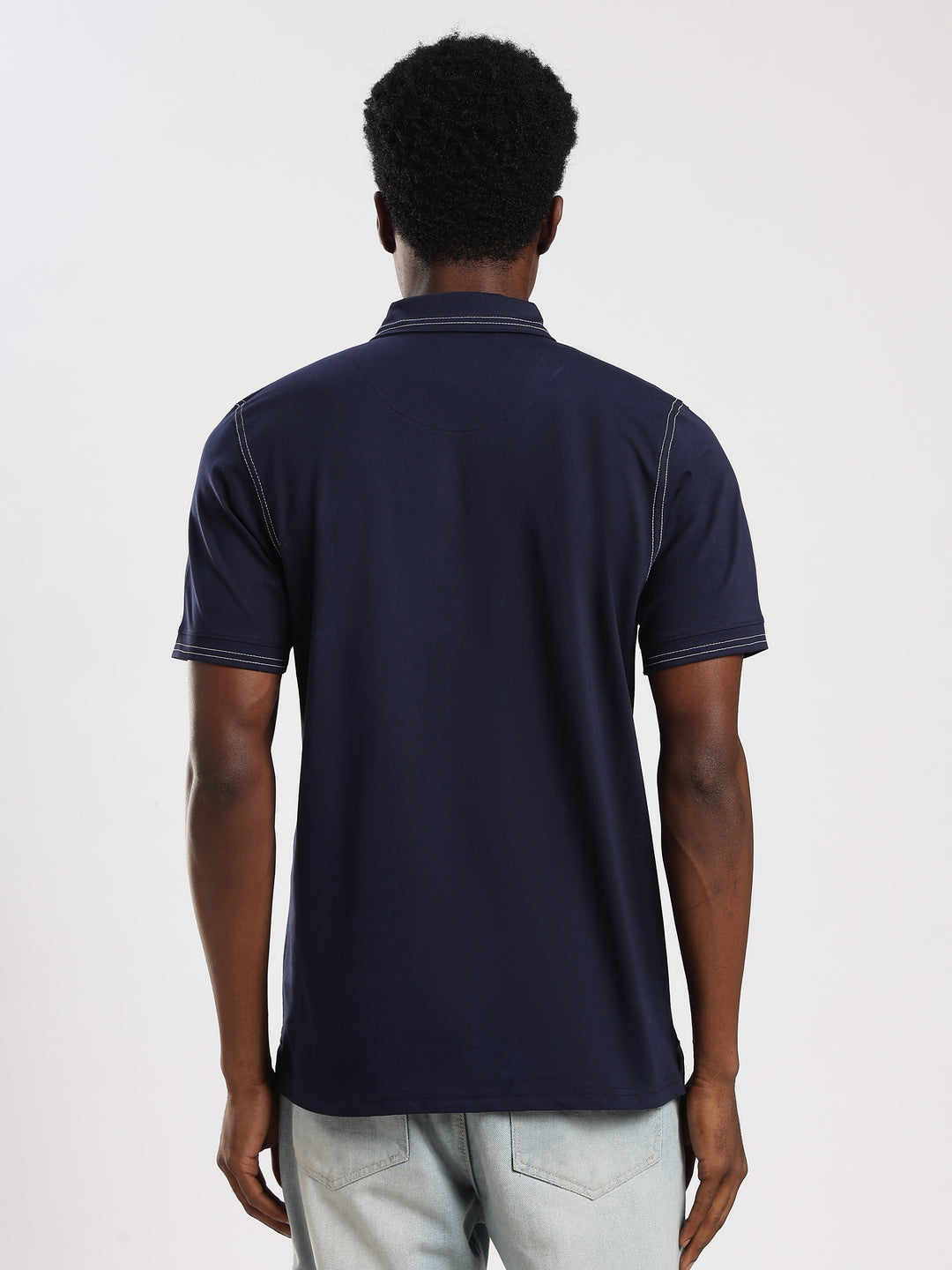 Navy  Solid Half Sleeve Polo T-Shirt