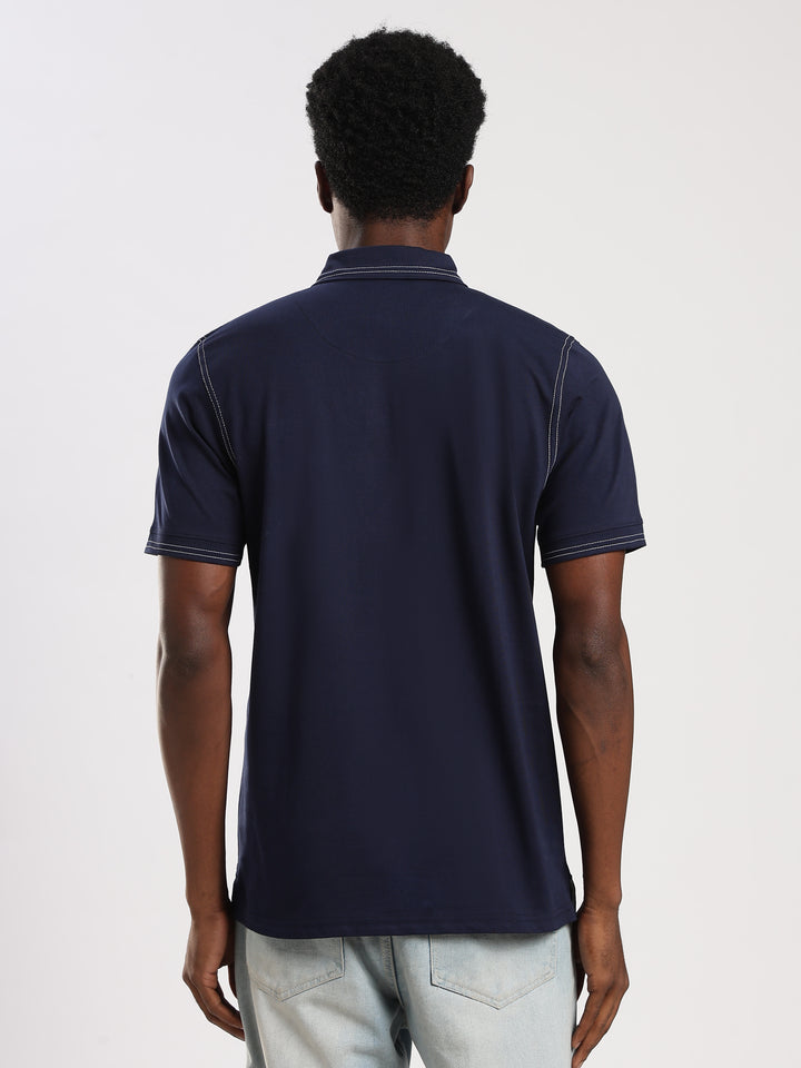 Navy  Solid Half Sleeve Polo T-Shirt