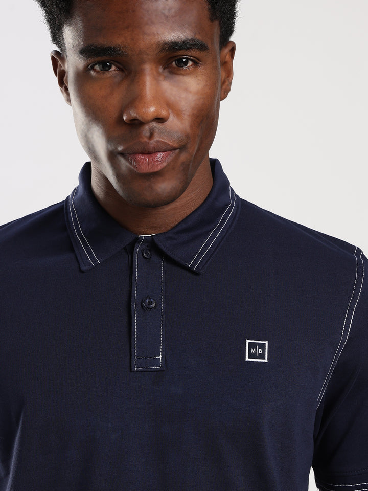 Navy  Solid Half Sleeve Polo T-Shirt