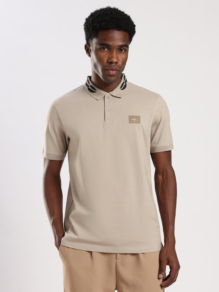 BEIGE  Solid  Regular Fit Polo T-Shirt