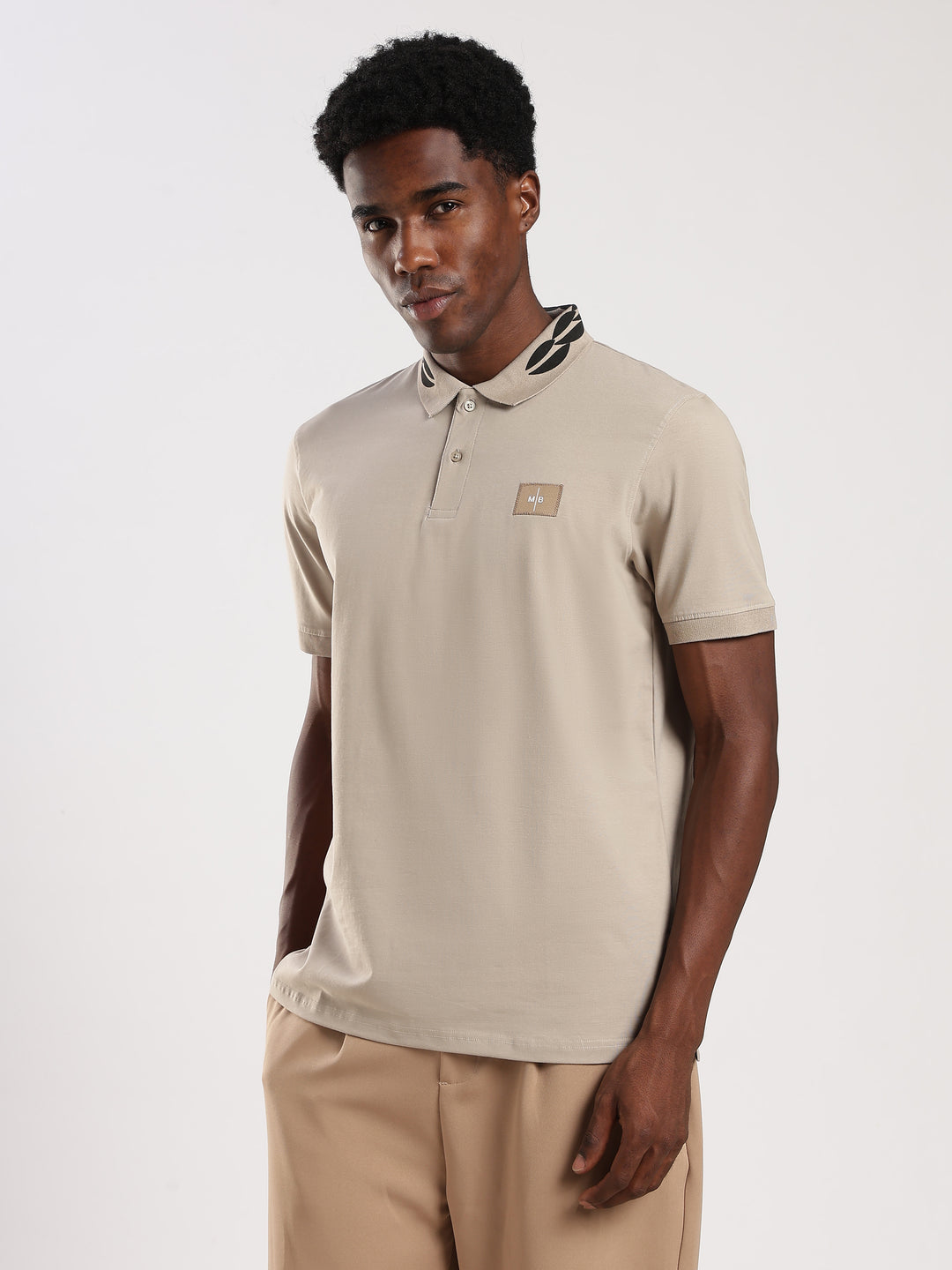 BEIGE  Solid  Regular Fit Polo T-Shirt
